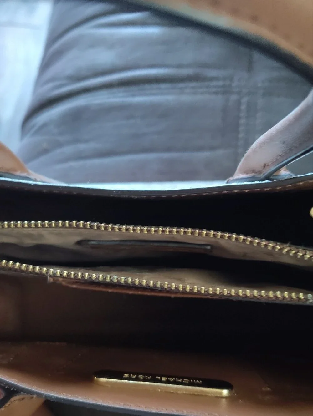 Michael Kors Beige and Brown Striped Logo Satchel